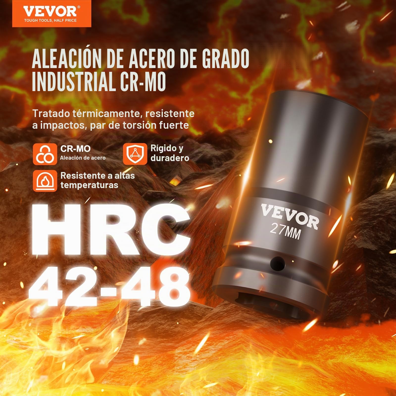 VEVOR Juego de Vasos de Impacto 1" Juego de Vasos de Impacto Métricos 8 piezas 27-41 mm Acero de Aleación CR-Mo 6 Puntos Marcas de Tamaño Fáciles de Leer para Reparación de Automóviles, Taller