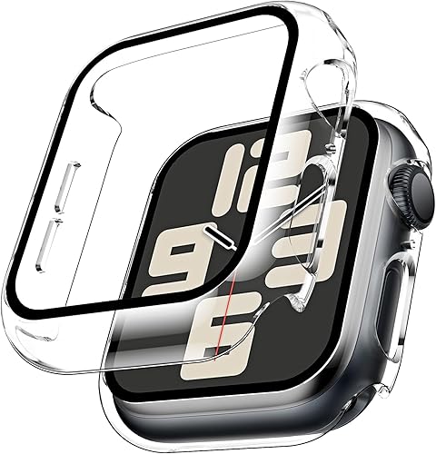 Miniatura 14 de Carcasas Tauri rígida, 2 unidades compatibles con Apple Watch SE Series 6, 5, 4, vidrio templado de dureza 9H integrado, delgada, a prueba