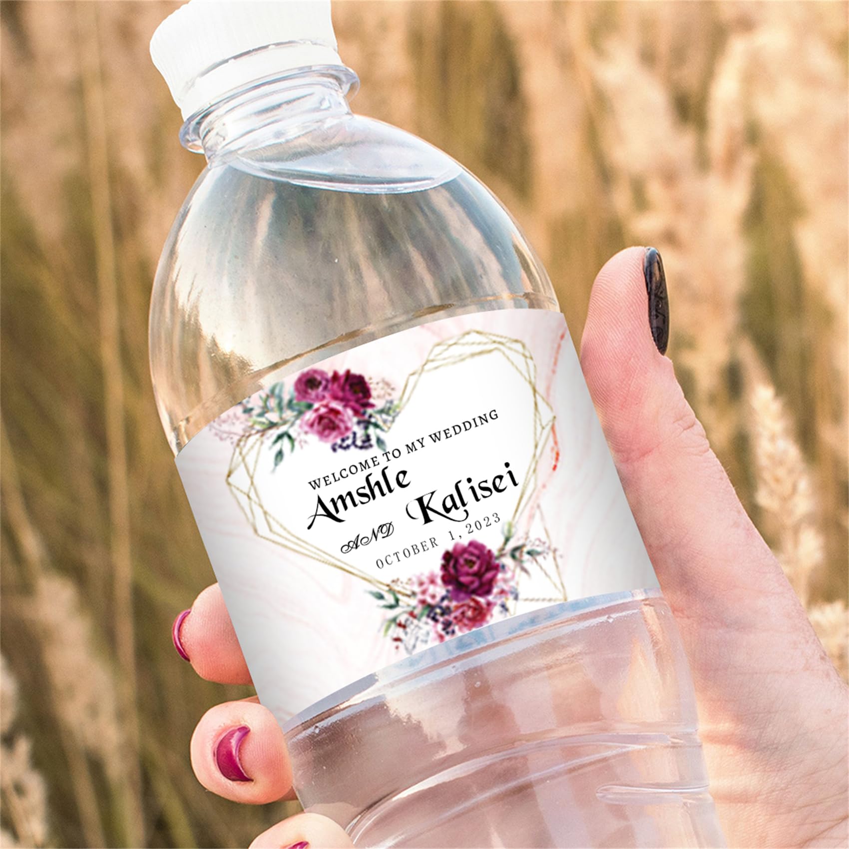 Custom Wedding Water Bottle Labels - Personalized Thank You Stickers, Up To 500 Pcs, 8x2 Inch, Waterproof