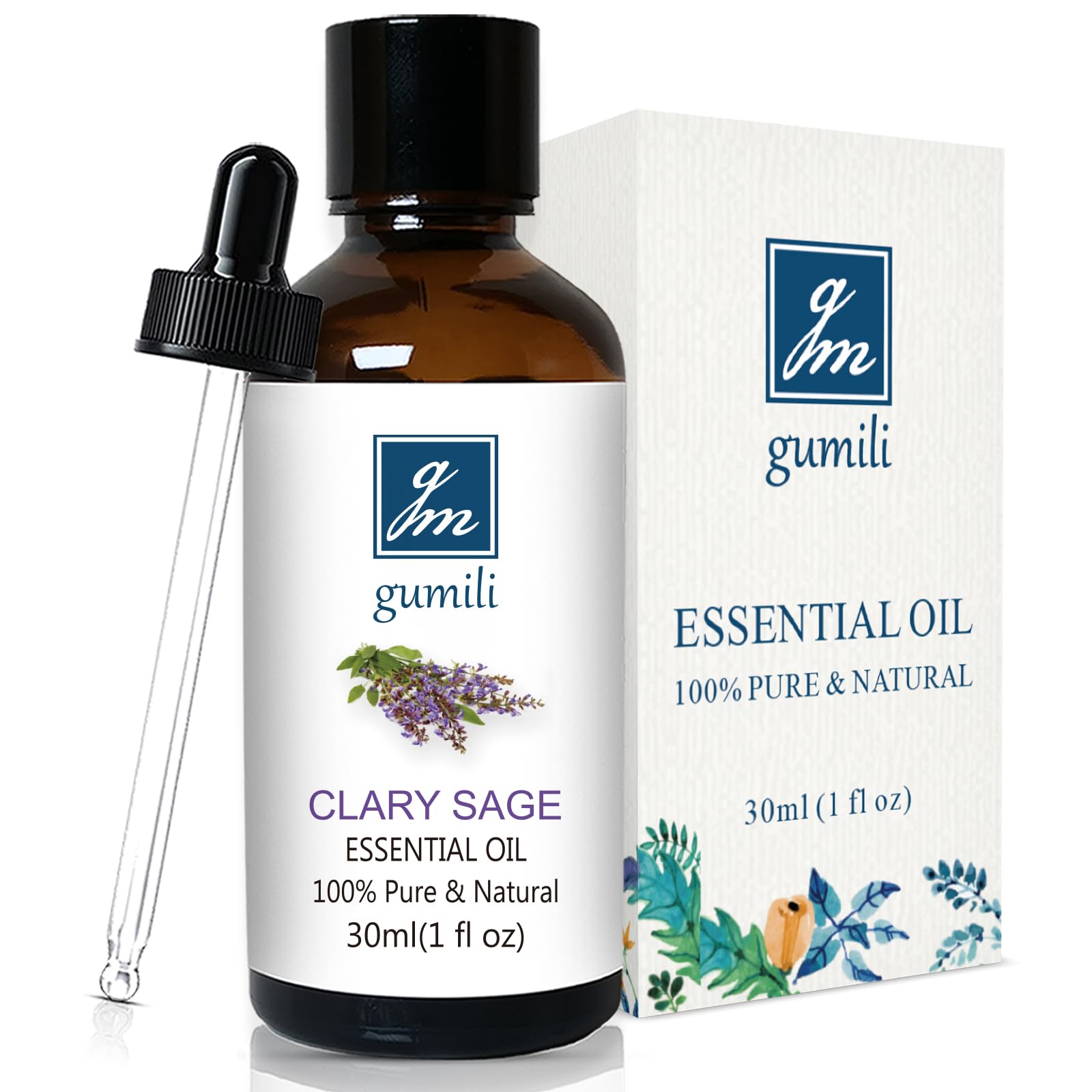 Clary Sage Essential Oil 1 oz-100% Pure & Undiluted Clary Sage Oil for Diffuser, Skin, Massage, DIY