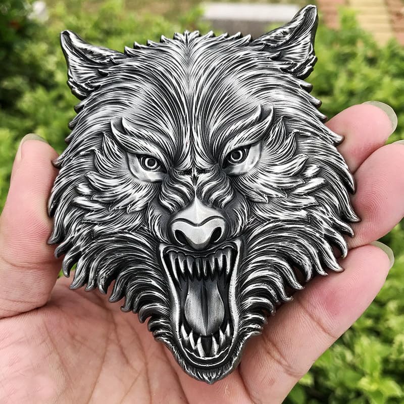 Image of Wolf Head Metal 3D car Emblem (Silver Emblem)