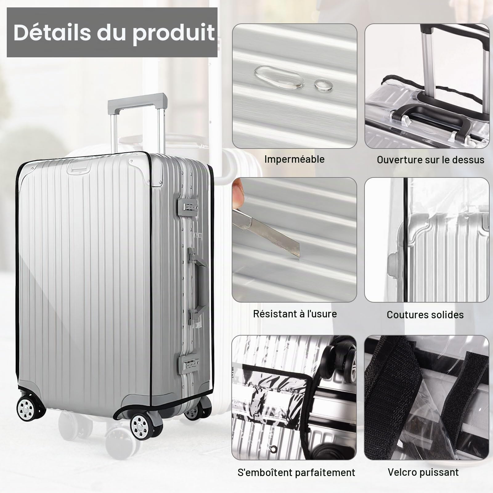 HENGBIRD Lot de 3 Housses de Protection Transparentes en PVC imperméable pour valises de 20 + 24 + 28 Pouces, Transparent, 20+24+28 Zoll, Moderne