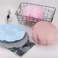 Vista 27 de Tbestmax Gorros de ducha para mujeres y niñas de larga duración, reutilizables, impermeables, gorro de baño, doble capa impermeable, 4