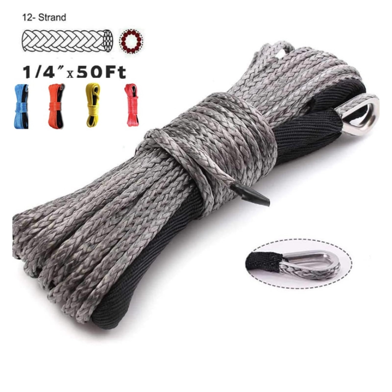Linia Wciągarki 6mm/15M Kabel Syntetyczny Lina Holownicza 7000/5500LBs 1/4 ''linia Przyczepy Do SUV ATV UTV Ciężarówka Akcesoria Samochodowe Solidna I Niezawodna(Orange Mattress)