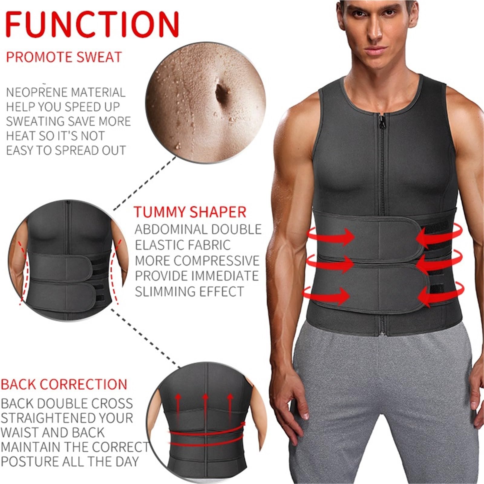 Prendas Moldeadoras Hombre Faja reductora for hombre, chaleco sauna, corsé fitness, moldeador de abdomen, faja, camiseta quema grasa, cinturón reductor(2 PCS Grey 3,M)