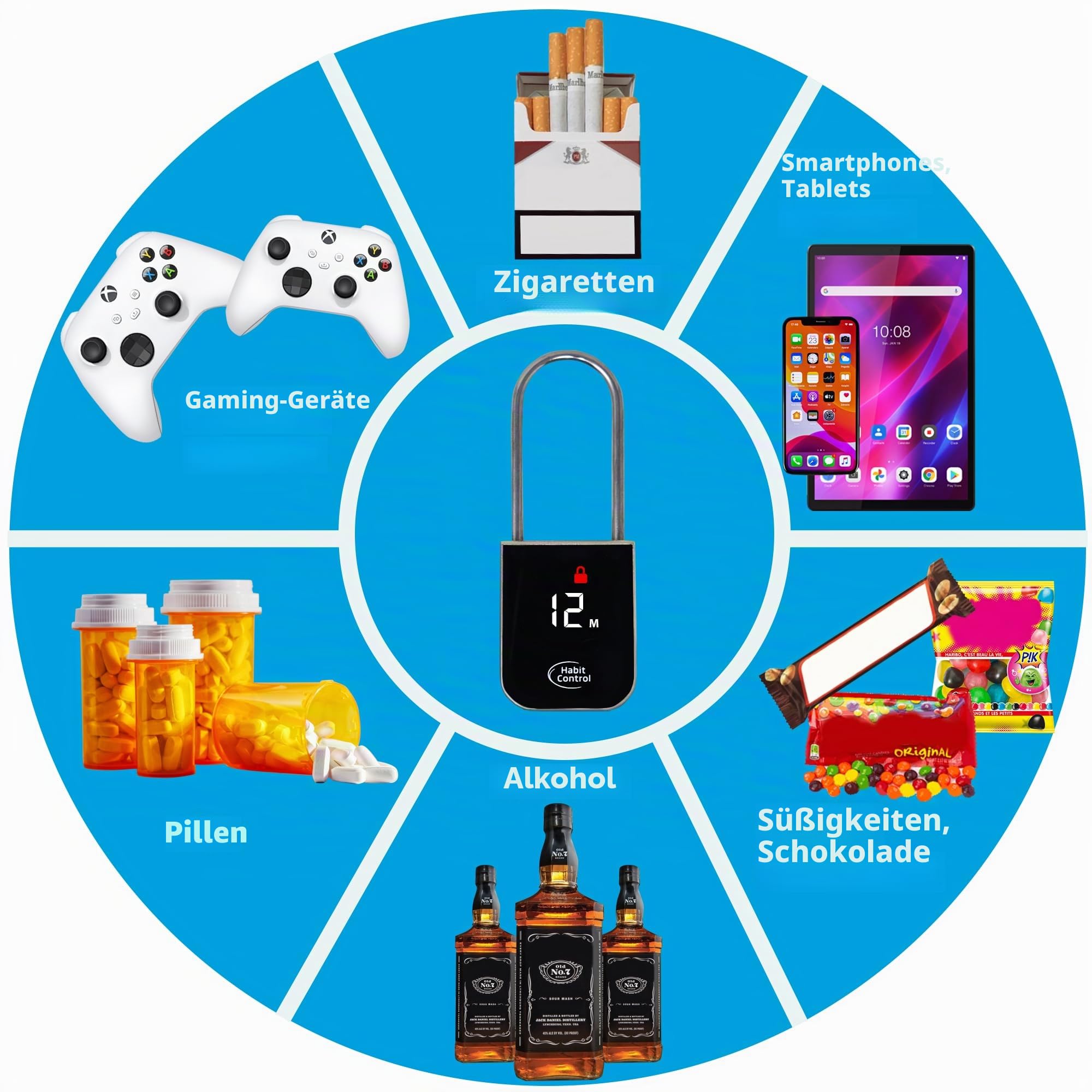 Metall-Timerschloss – intelligentes Vorhängeschloss für Küchenschränke, zeitgesteuertes schlüsselloses Pad-Schloss, elektronisches Zeitschloss für Handys, Snacks, Likör, Spielkonsolen