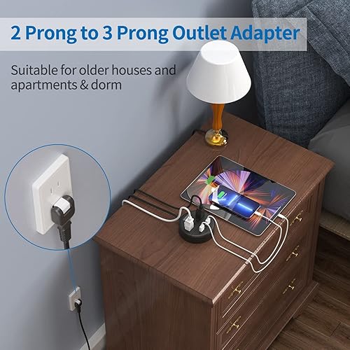 Miniatura 2 de NTONPOWER Regleta de alimentación de 2 clavijas, adaptador de salida de 2 clavijas a 3 clavijas, cable de extensión de 2 clavijas de 5 pies, enchufe