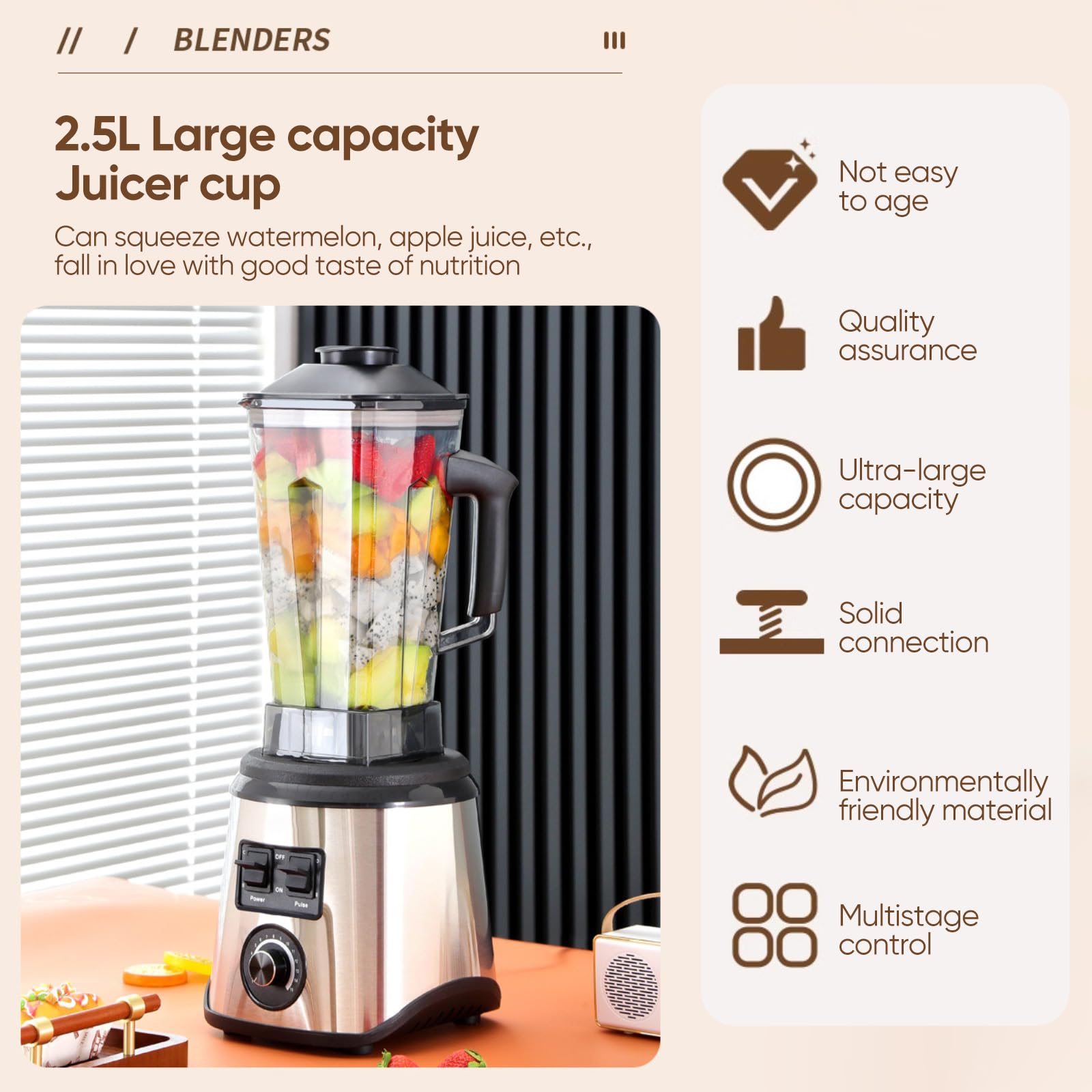 Batidora Profesional 3 en 1, 9500W, Licuadoras para Zumos y Batidos,15 Velocidades Ajustables 3 vasos Mezcladores Cuchillas de Acero Inoxidable,Batidora de Jarra para Batidos y Smoothies. - 3