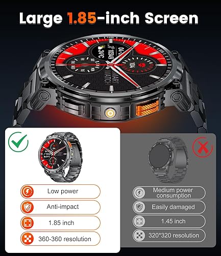 Vista 2 de Relojes inteligentes de pantalla grande de 1.85 pulgadas para hombre, compatibles con iOS Android, linterna LED, batería grande de 730 mAh