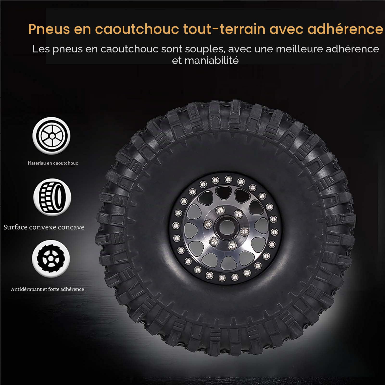 COMETX RC Rock Crawler Lot de 4 pneus en caoutchouc 4,8 cm avec jante en métal pour 1/10 RC Rock Crawler Traxxas Trx-4 Trx-6 Axial Scx10 90046 RC Pièces de voiture