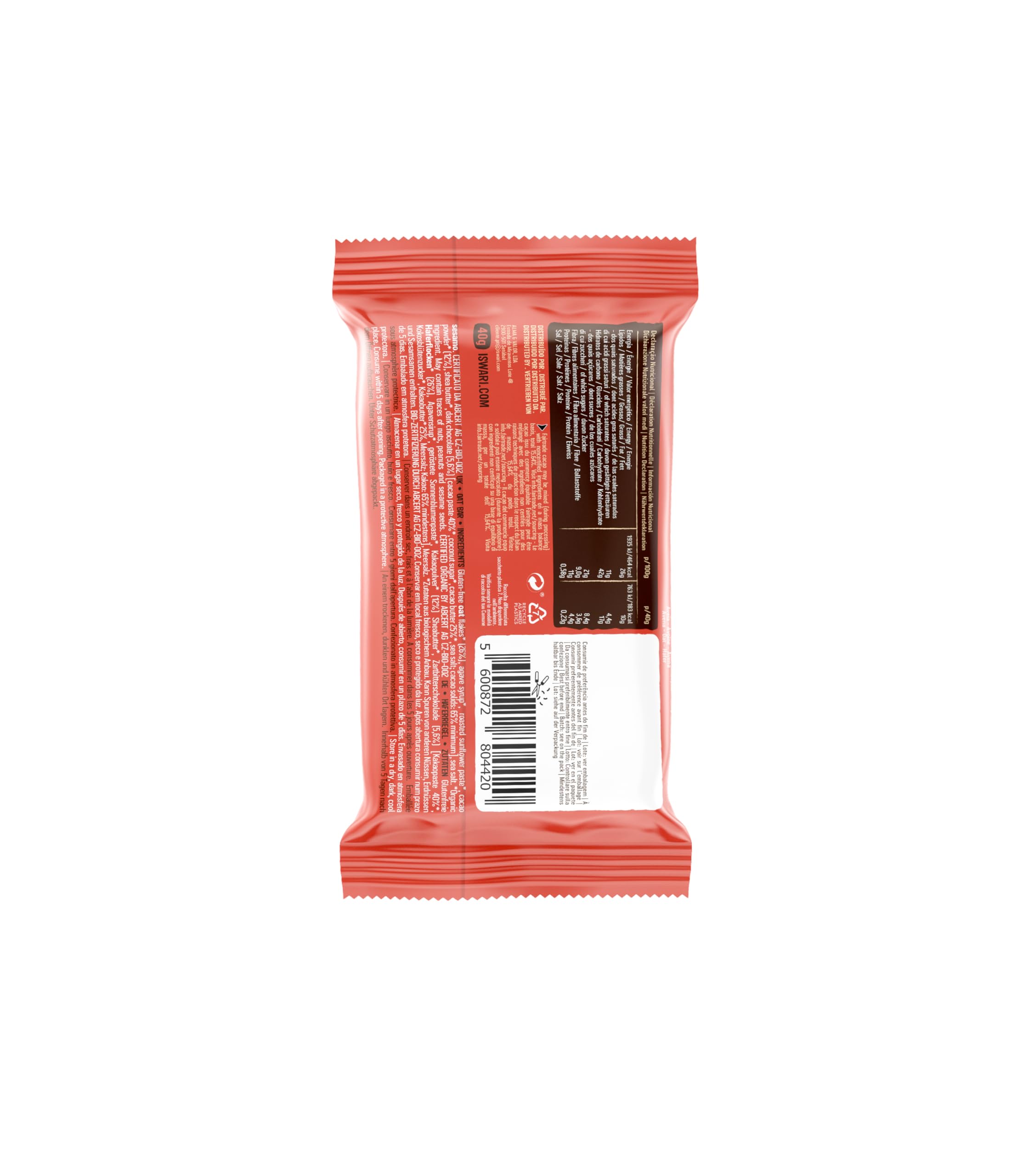 Iswari Pack 20 Barritas de Avena con Dark Chocolate 40g