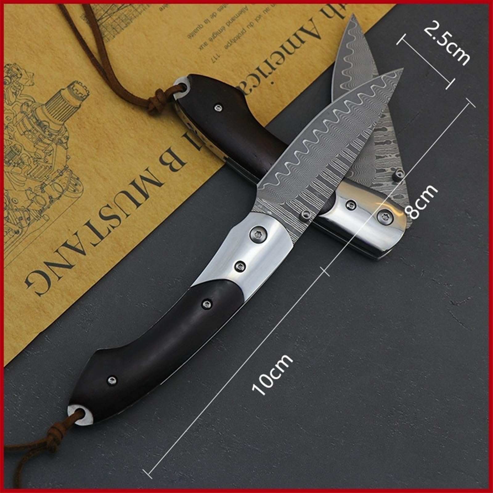 Klappmesser einhandmesser Klappmesser für den Außenbereich Damaskus Stahlmesser Scharfes Holzgriff Messer Tragbares Faltmesser mit hoher Härte Geschenkmesser für Outdoor & Survival