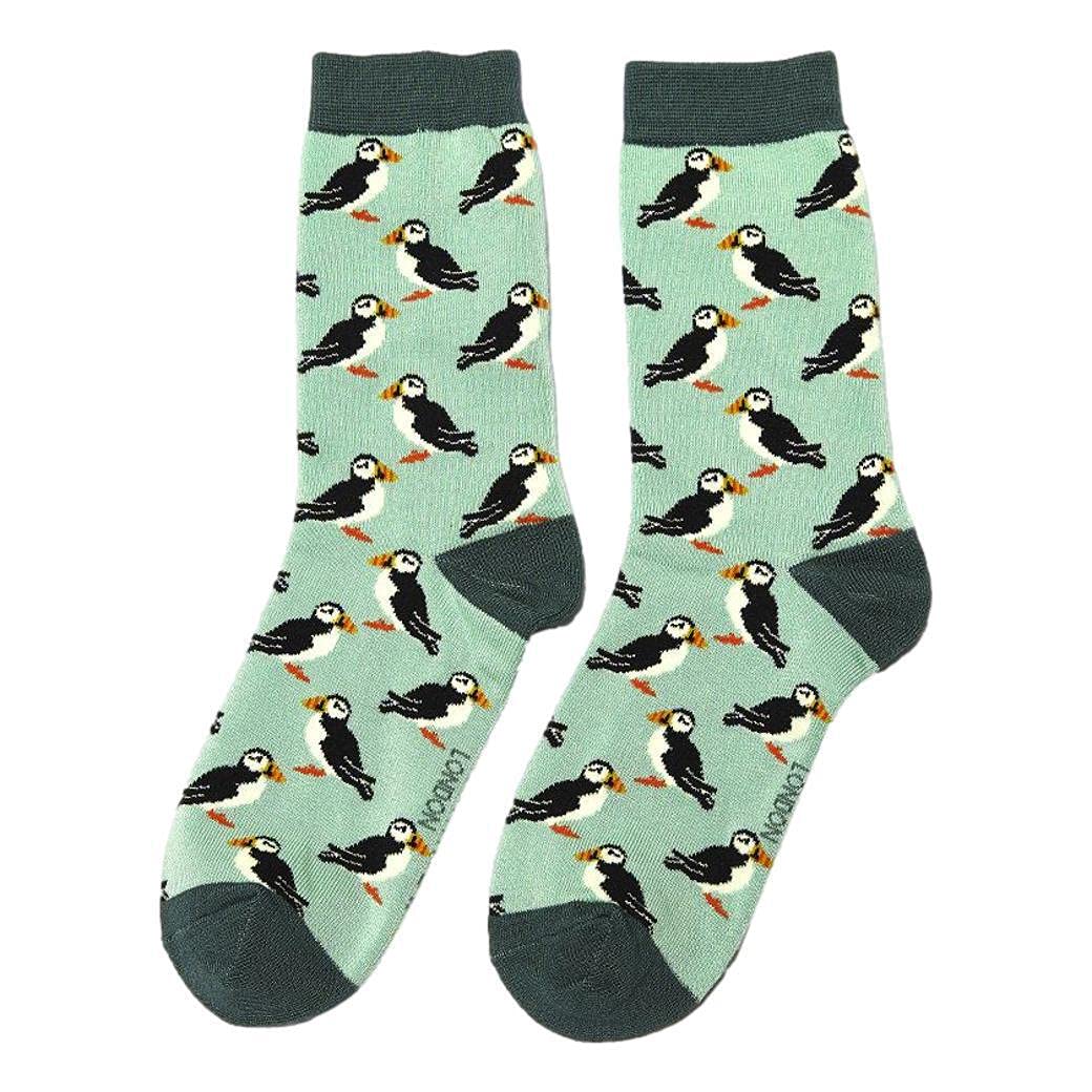 Puffins on Mint Ladies Novelty Ankle Socks Adult One Size