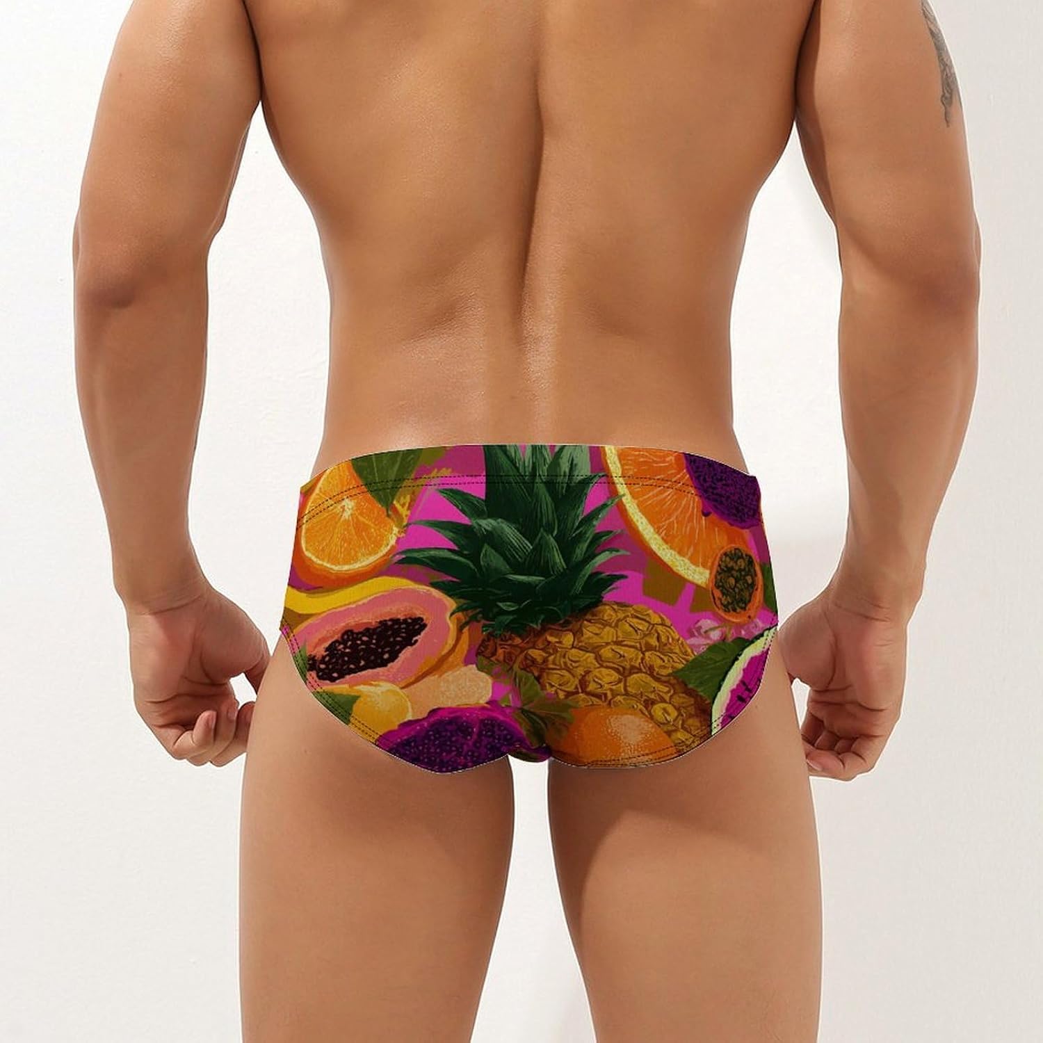Tropical Fruits Pineapple Banana Men's Swimwear Bikini Swimming Briefs Stretchy Swimsuits Board Surf Shorts Trunks