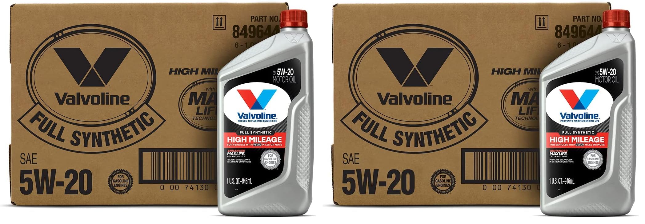 Valvoline Full Synthetic High Mileage with MaxLife Technology SAE 5W-20 Motor Oil 1 QT, Case of 6 (Pack of 2)