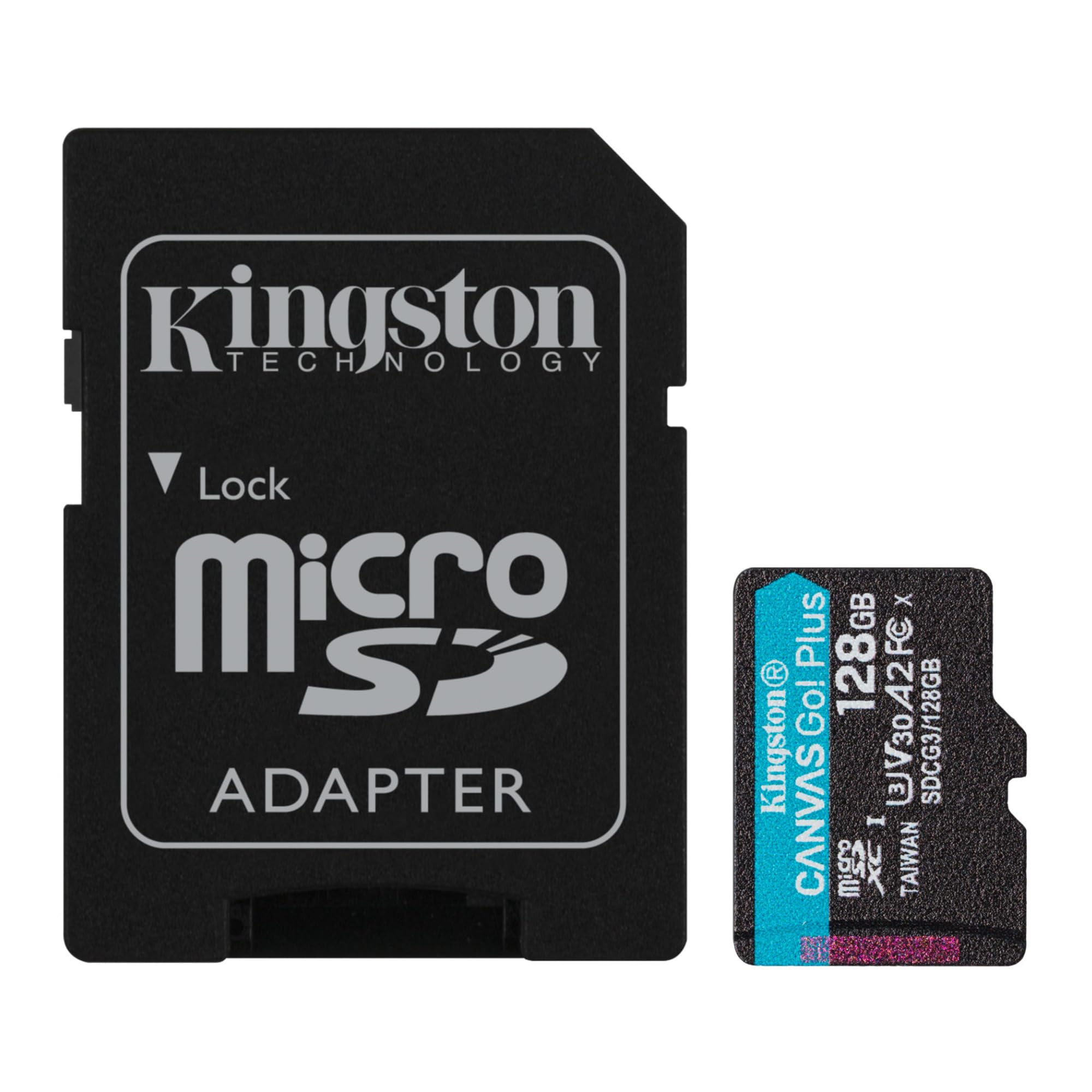Kingston 128GB MicroSDXC Canvas Go Plus Memory Card (2-Pack) Bundle with All-in-One High Speed USB 2.0 Card Reader Compatible with Mac and PC Systems (3 Items)