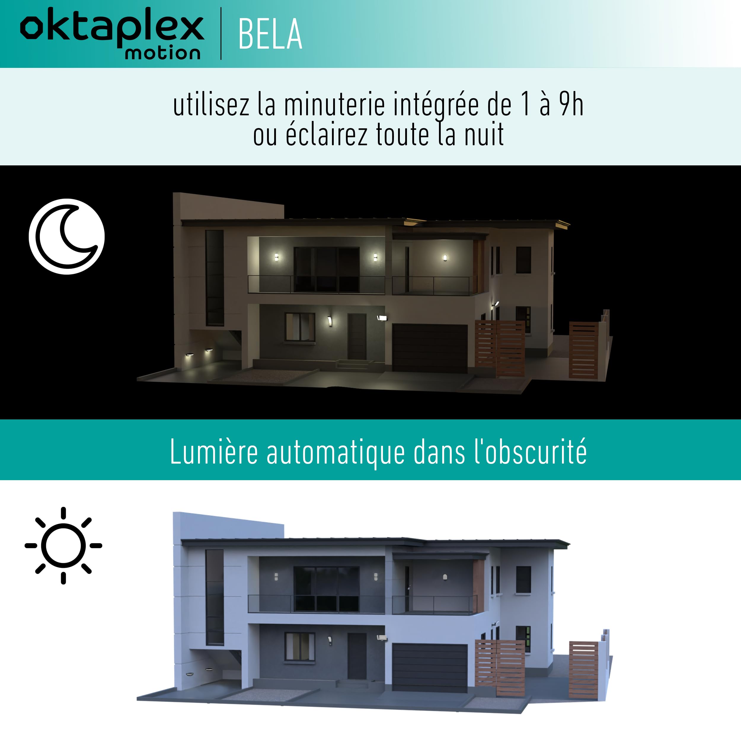 Oktaplex Bela Set 2 Interrupteur crépusculaire extérieur avec minuterie d'extinction IP65 230V anthracite capteur crépusculaire réglable