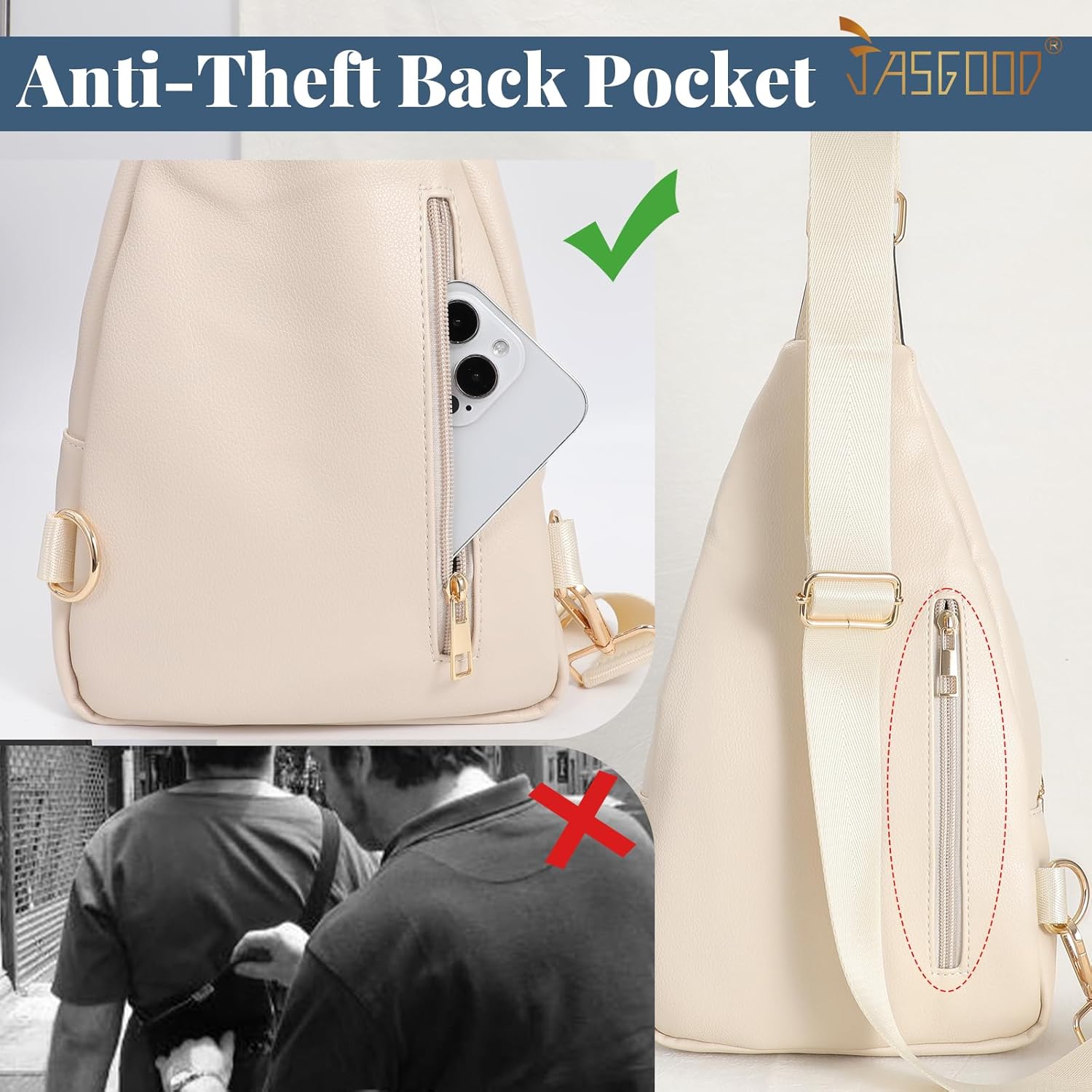 Sling Bag for Women Crossbody Leather Fanny Packs Chest Bag Fashion Sling Backpack Travel JASGOOD - Image 7