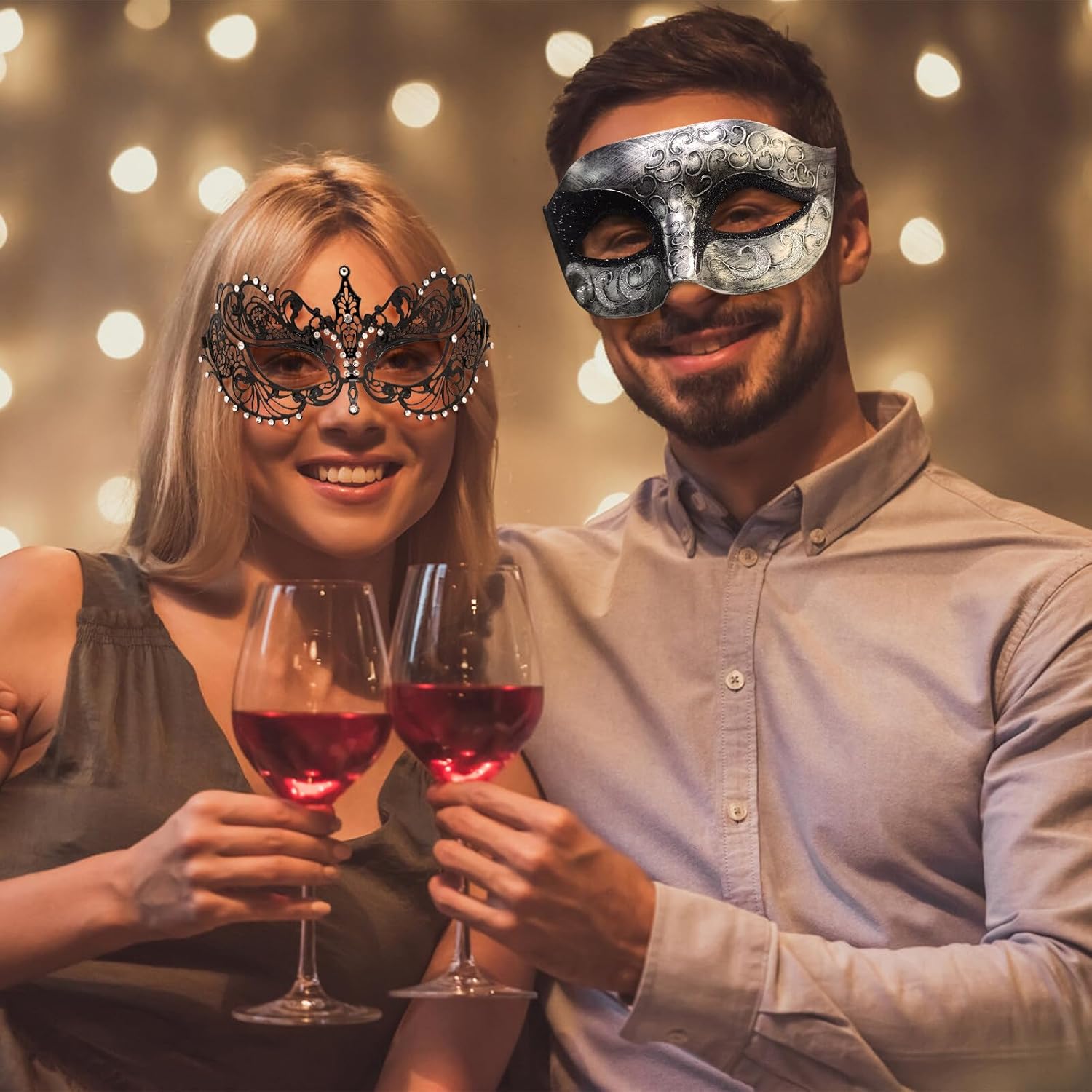 Coddsmz Couple Mask Half Venetian Masquerade Ball Mask Mardi Gras Mask Christmas Cosplay Costume Halloween Party Mask 2 Pack - Image 2