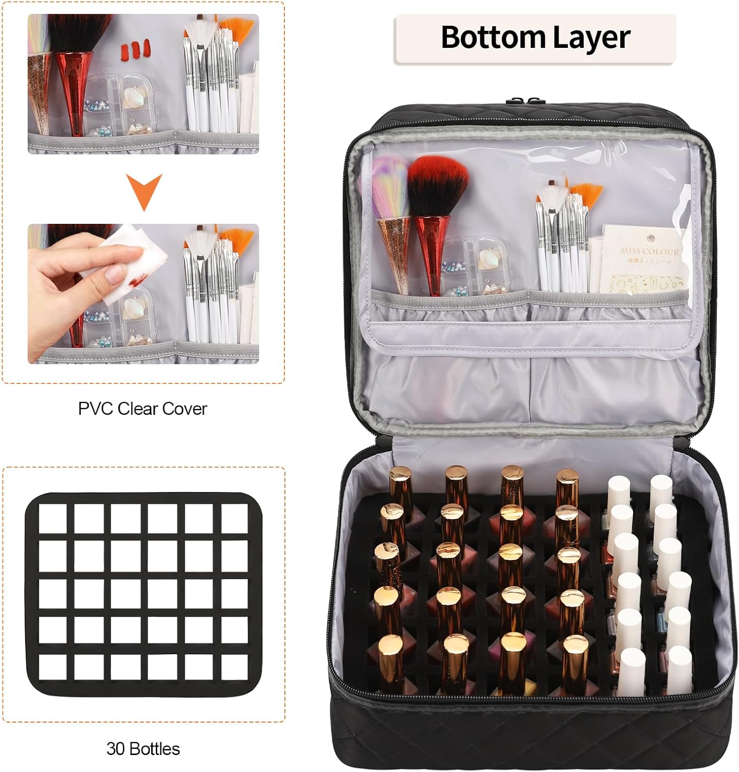 Ethereal Nail Polish Organizer Case Holds 30+ Bottles (15ml/0.5 fl.oz) Nail Lamp, Gel Polish Travel Case Bag for Nail Suppiles, Gift for Manicurist, Girls