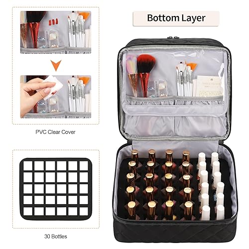 Miniatura 3 de Ethereal Estuche organizador de esmalte de uñas con capacidad para más de 30 botellas (0.5 fl oz0.5 onzas líquidas), lámpara de uñas, bolsa de viaje