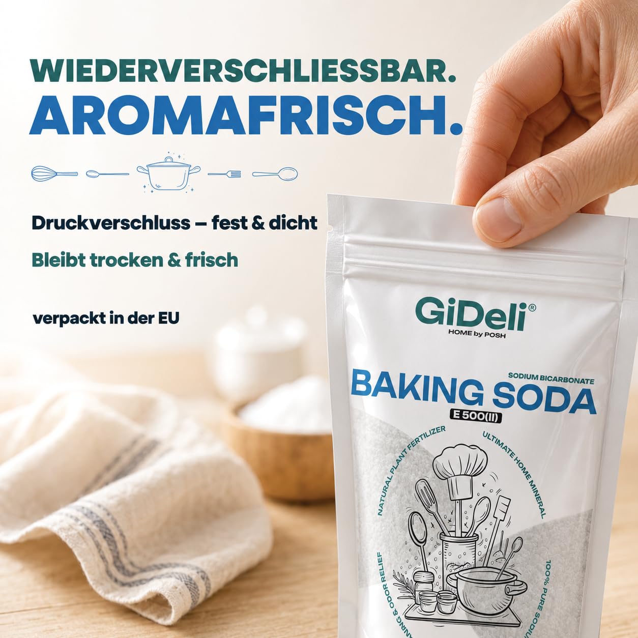 GiDeli Natron Lebensmittelqualität 2 x 5kg - Natriumbicarbonat Pulver ohne Zusätze - Ideal zum Koche, Backen, Waschen und Putzen - Vielseitige Anwendung im Haushalt