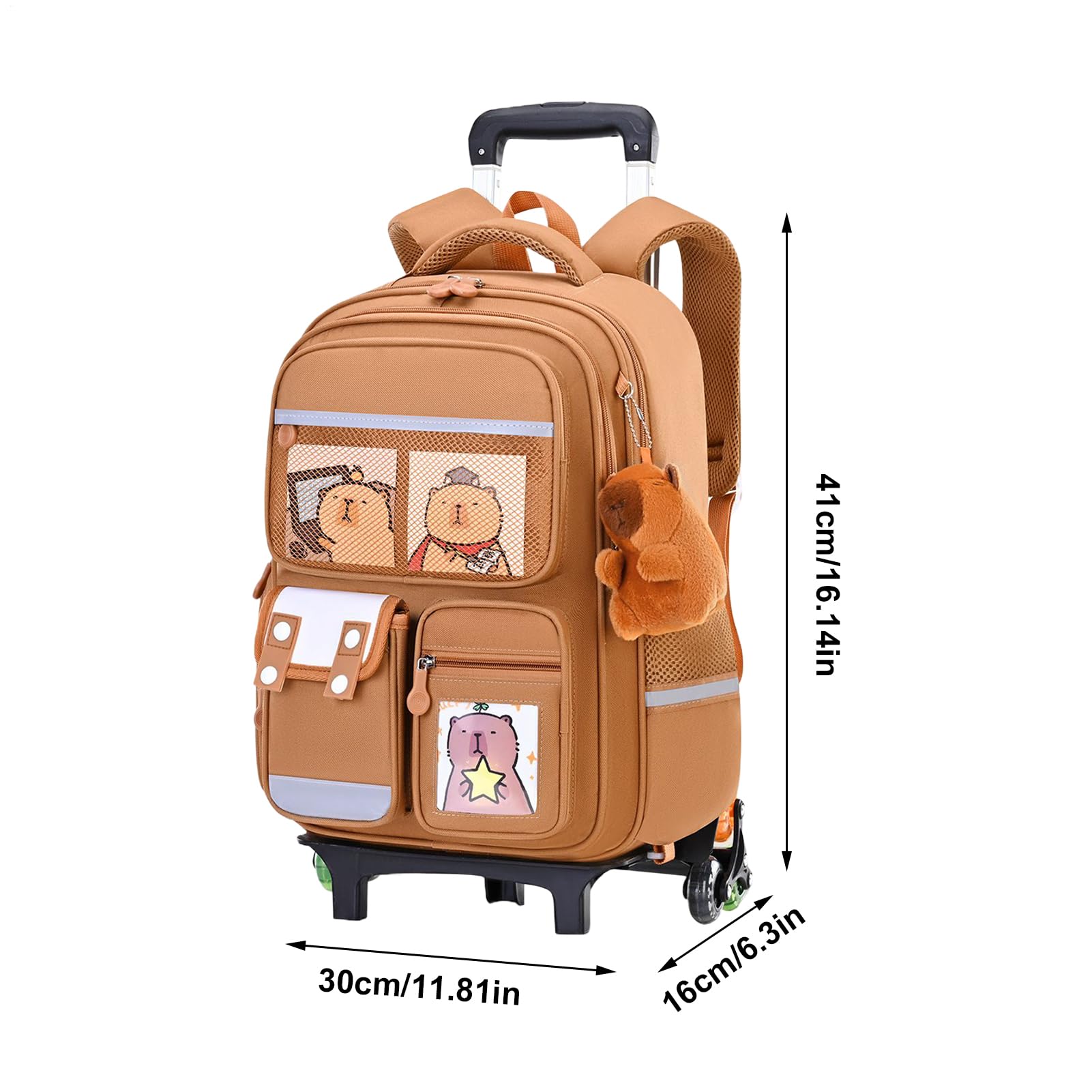 Mochila con Ruedas Bolsa de Gran Capacidad con Asa Retráctil y Altura | Estampado de Capibara en Mochila con Ruedas para Viajes, Escuela, Trabajo, Avión, Negocios, Niños, Niñas,