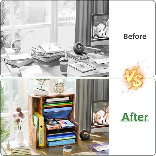 Miniatura 6 de Simple Trending Organizador de archivos de escritorio de 7 niveles, organizador de papel de madera con soporte de archivos ajustable, organizador de