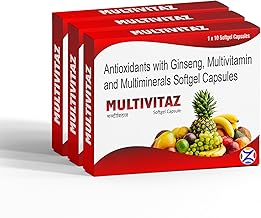 Multivitaz Softgel Capsules | For Men & Women With Essential Nutrients, Vitamins, Minerals, Anti-oxidants For Building Immunity & Energy | Multi Vitamin with Ginseng | Pack of 3 | 30 Softgel Capsule