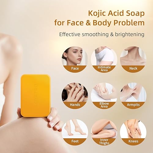 Miniatura 9 de Jabón de cúrcuma de ácido kójico con manchas oscuras para cara y cuerpo, limpieza profunda, fórmula suave para la piel sensible, todo tipo de piel,