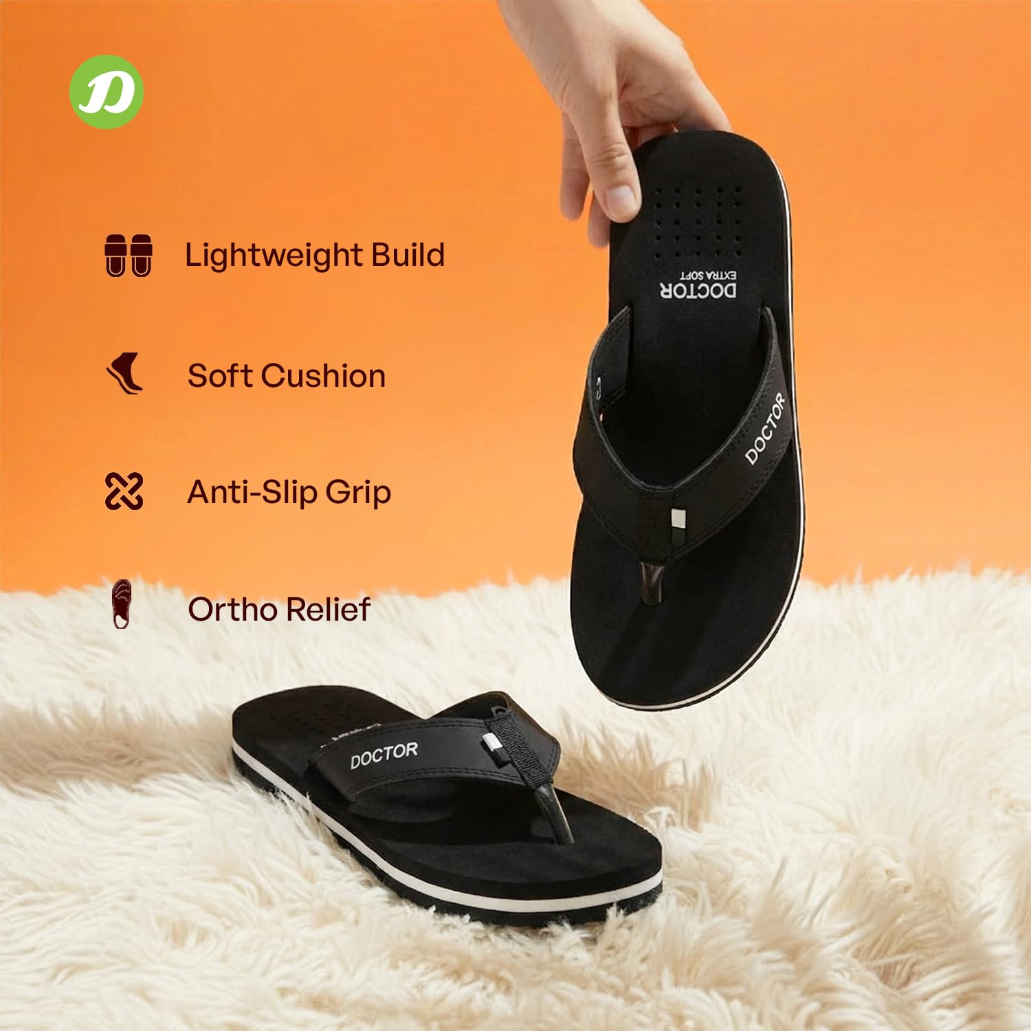 DOCTOR EXTRA SOFT Slipper Care Orthopaedic and Diabetic Comfort Doctor Slipper, Dr. Slipper, Flip-Flop, Slides and House Slipper for Men's D-24-Black-6 UK 2