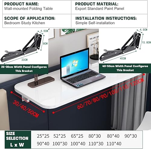 Miniatura 4 de MMLeYN Mesa de montaje en pared, mesa plegable para oficina en casa, lavandería, garaje, barra de sótano, estudio o cocina, escritorio de pared
