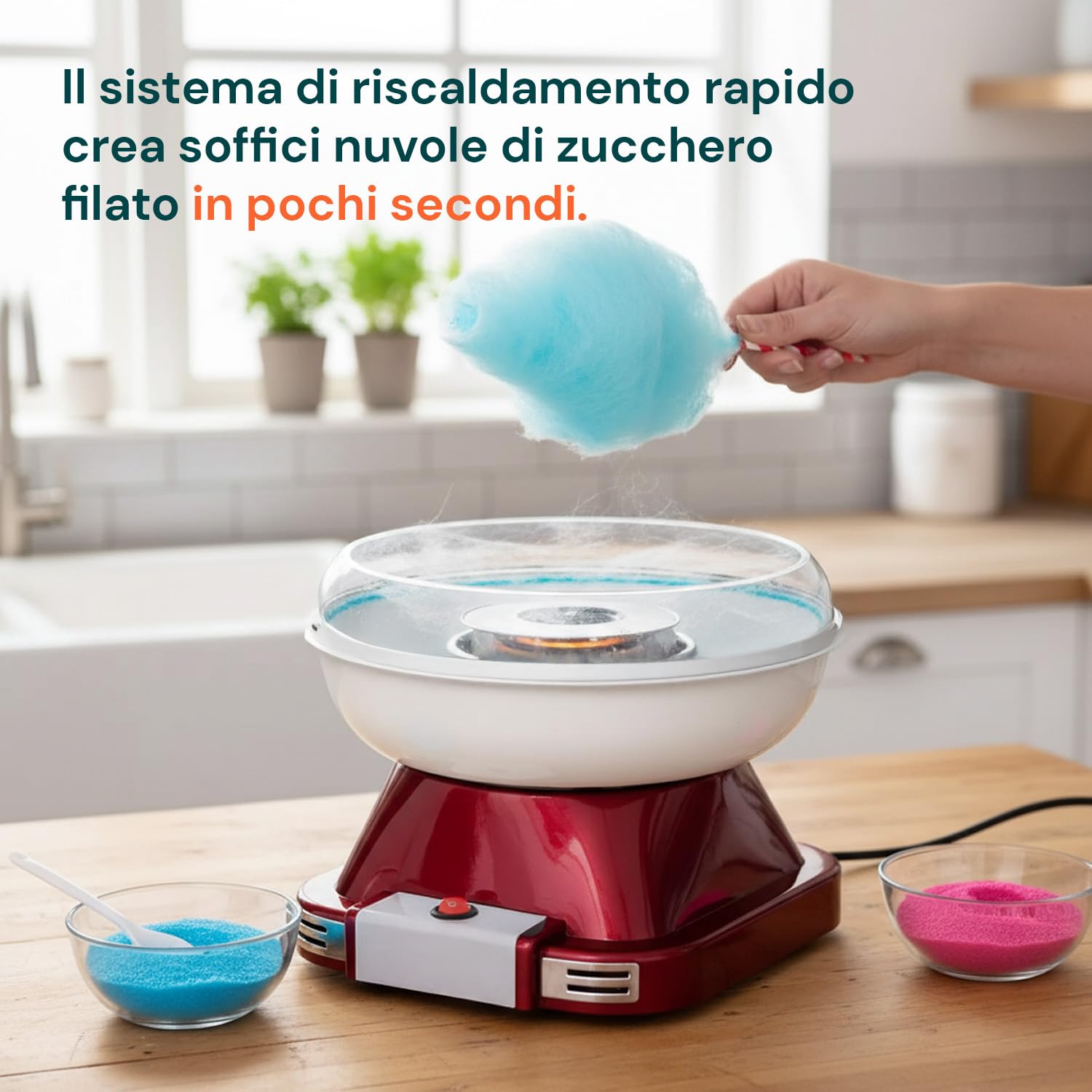 Avilia - Macchina Zucchero Filato Elettrica 500W Facile da Usare con Vaschetta Removibile, Accessori Inclusi e Riscaldamento Rapido per Zucchero Colorato o Aromatizzato, Ideale per Bambini e Feste