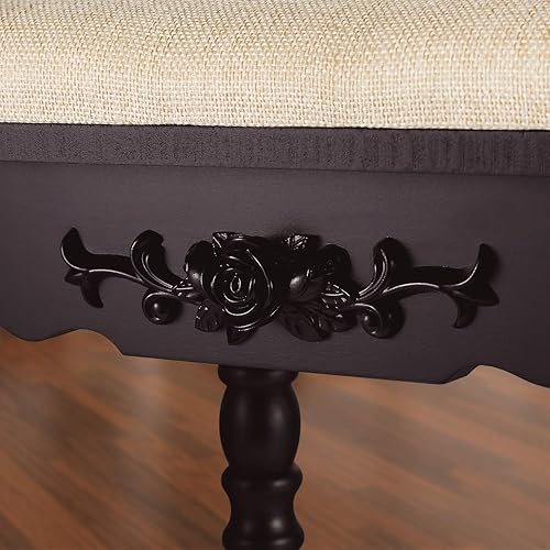 Miniatura 4 de URFORESTIC Oak Wood Vanity Stool, Modern Makeup Dressing Stool with Concave Seat Surface,Capacity 300lb, Easy Assembly (Brown)