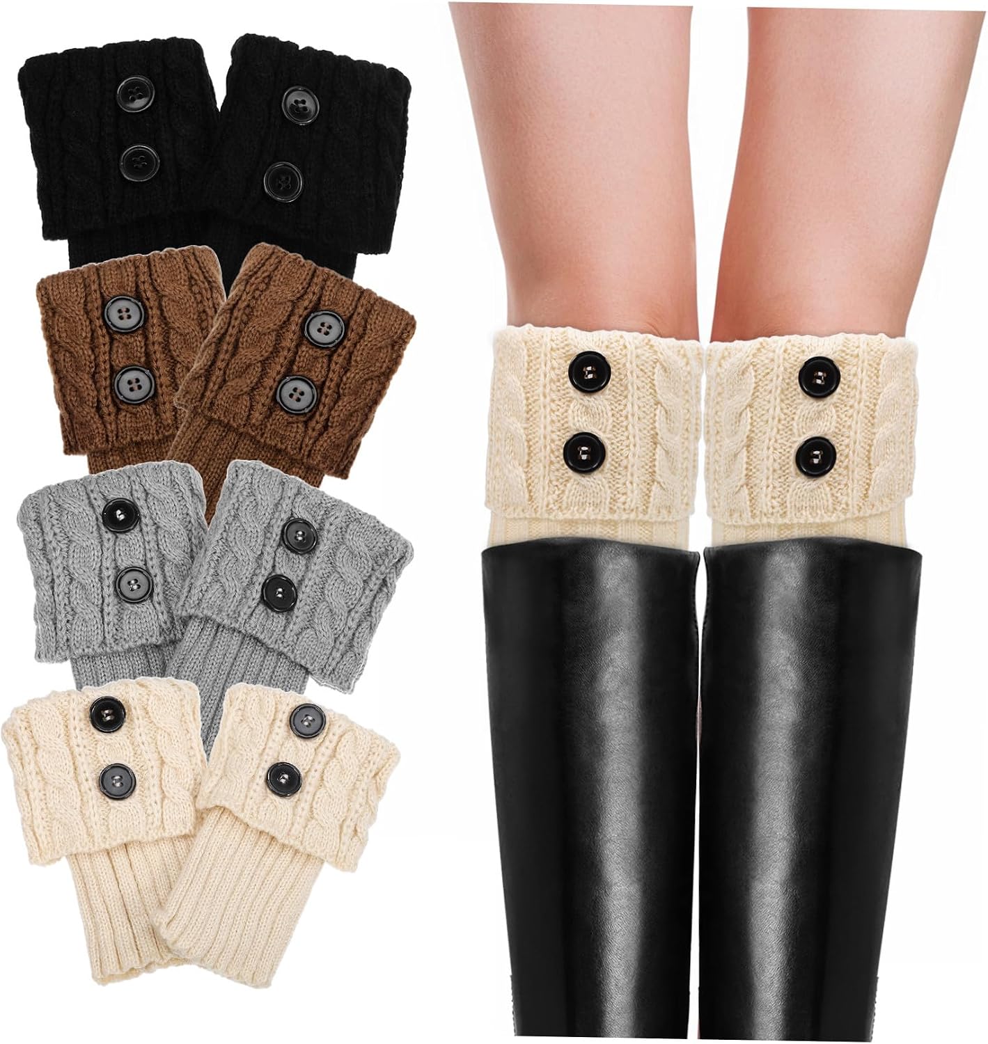 4pairs Warm Acrylic Leg Warmer Socks Women's Fashion Boot Cuffs for Winter Short Yarn Ladies Ankle Socks