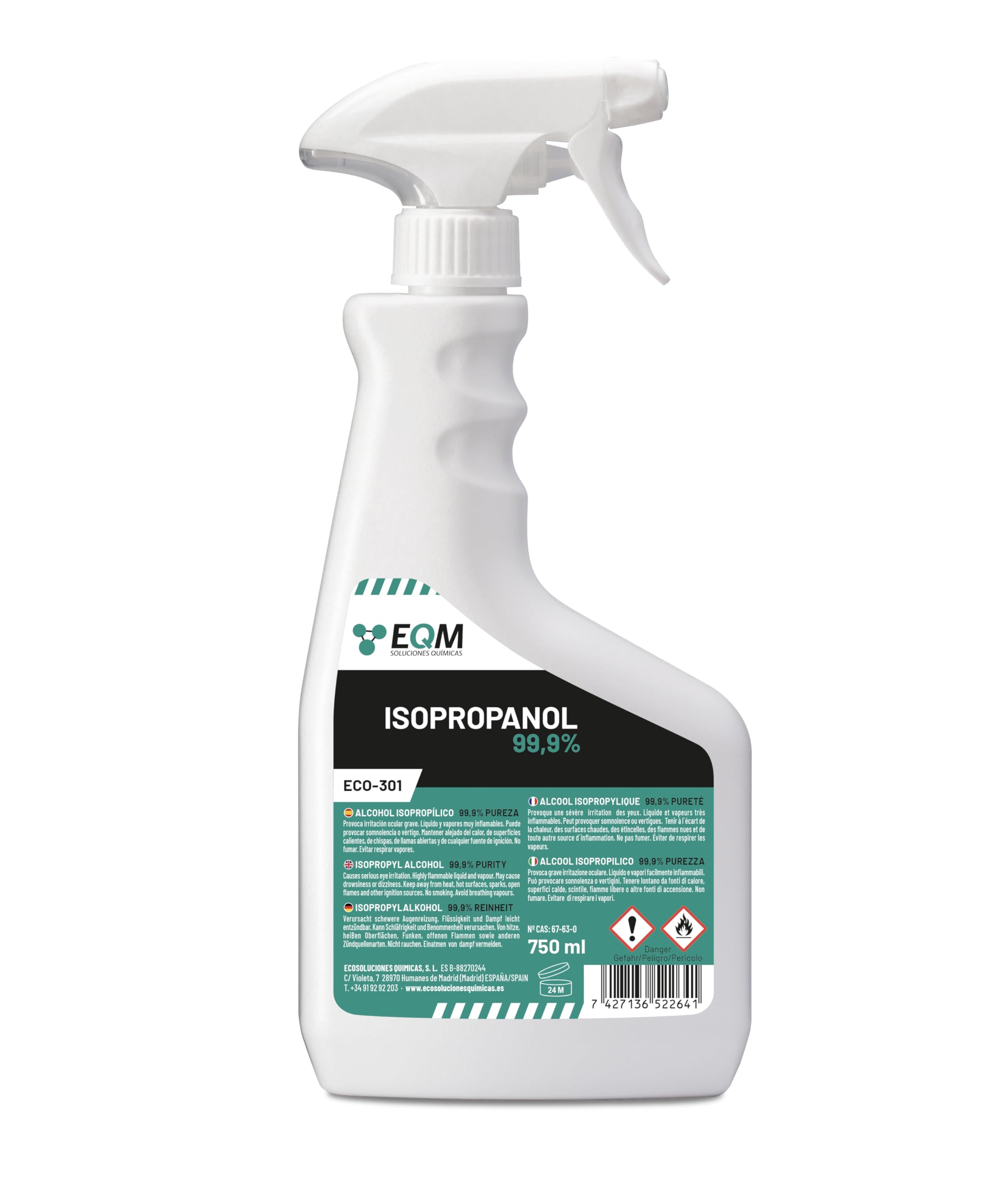 EQM - ECO-301 - Alcohol Isopropílico 99,9% - 500 ML - Isopropanol - Limpieza componentes electrónicos, objetivos y pantallas - Limpieza de resinas en impresión 3D - Limpiacristales y desengrasante — view 13