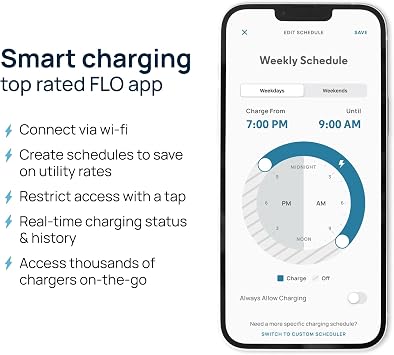 FLO Home X3 Level 2 Electric Vehicle Charging Station, 12 kW at 50 amp/240 V, NEMA 14-50 Plug-in Fast Charging for Tesla (NACS), UL/Energy Star Certified, 25 ft Cable, Toughest Outdoor Rating