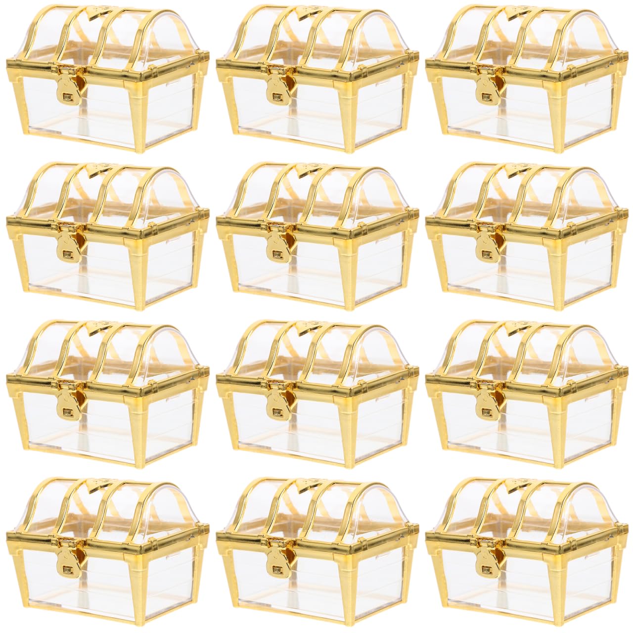 Homoyoyo 12PCS Mini Treasure Chest Bulk,Wedding Favor Boxes Plastic Treasure Boxes for Wedding Christmas Halloween Party Decorations - Golden