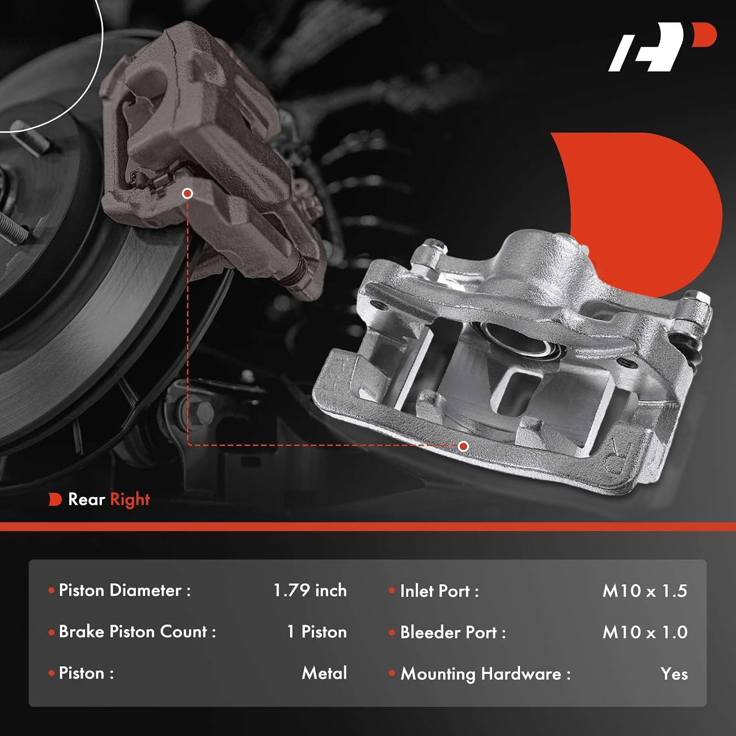 A-Premium Disc Brake Caliper Assembly with Bracket Compatible with Select Hummer Models - H3 2006-2010, H3T 2009-2010 - Rear Right Passenger Side