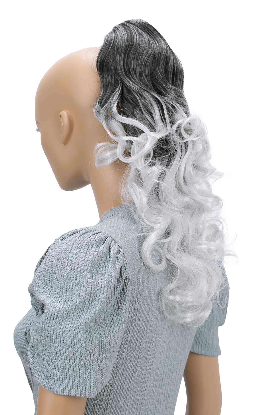 Prettyshop Hairpiece-Ponytail Ombré Gray Mix # 1Btgray H121: Prettyshop 24" Hair Piece Ponytail Clip On Extension Long Voluminous Wavy Heat-Resisting Ombré Gray Mix # 1Btgray H121