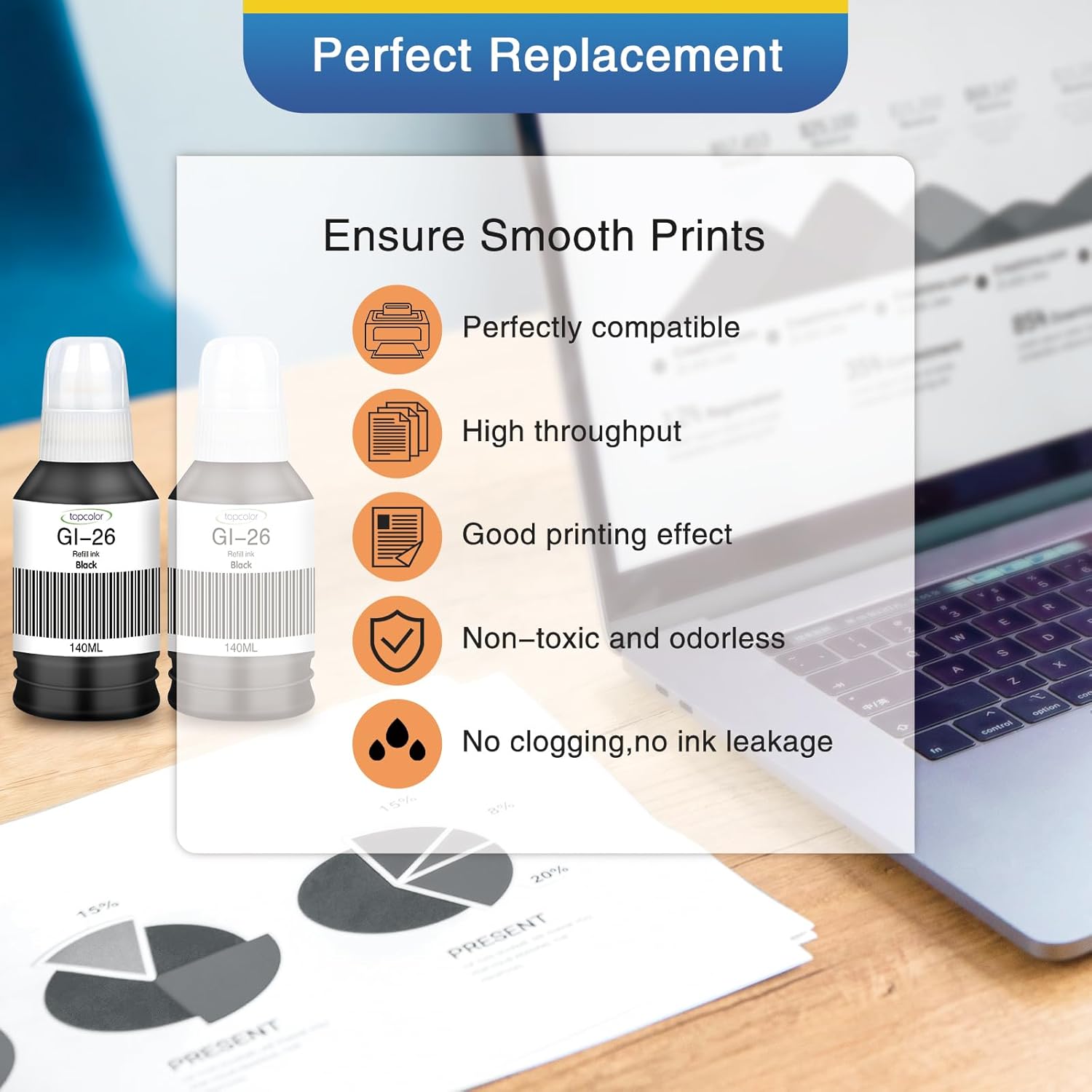 GI-26 GI26 Black Ink Bottles Compatible Replacement for Canon 26 GI-26 GI26 Ink Refill Bottles, Compatible for Canon MAXIFY GX7021 GX6021 GX7020 GX6020 GX4020 GX5020 GX7120 GX6120 Megatank