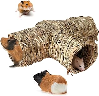 Hamiledyi Hamster Grass Tunnel Toy Nature's Hideaway Straw House with Open Entrance Guinea Pig Tunnel and Tube Home for Hamsters Rats Ferrets Guinea Pigs Chinchillas Hedgehogs and Birds