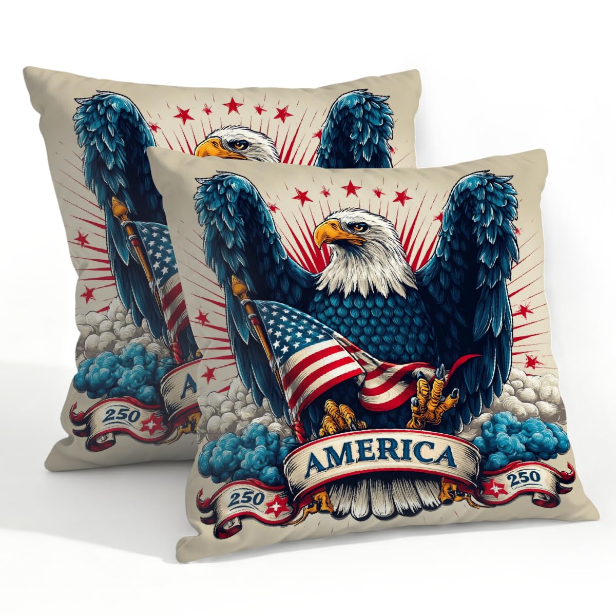 Outdoor Pillow Covers Waterproof Pillowcases 22x22in Set of 2 4th of July 250th Eagle USA Flag Decorative Throw Cushion Case for Couch Sofa Garden Patio Furniture