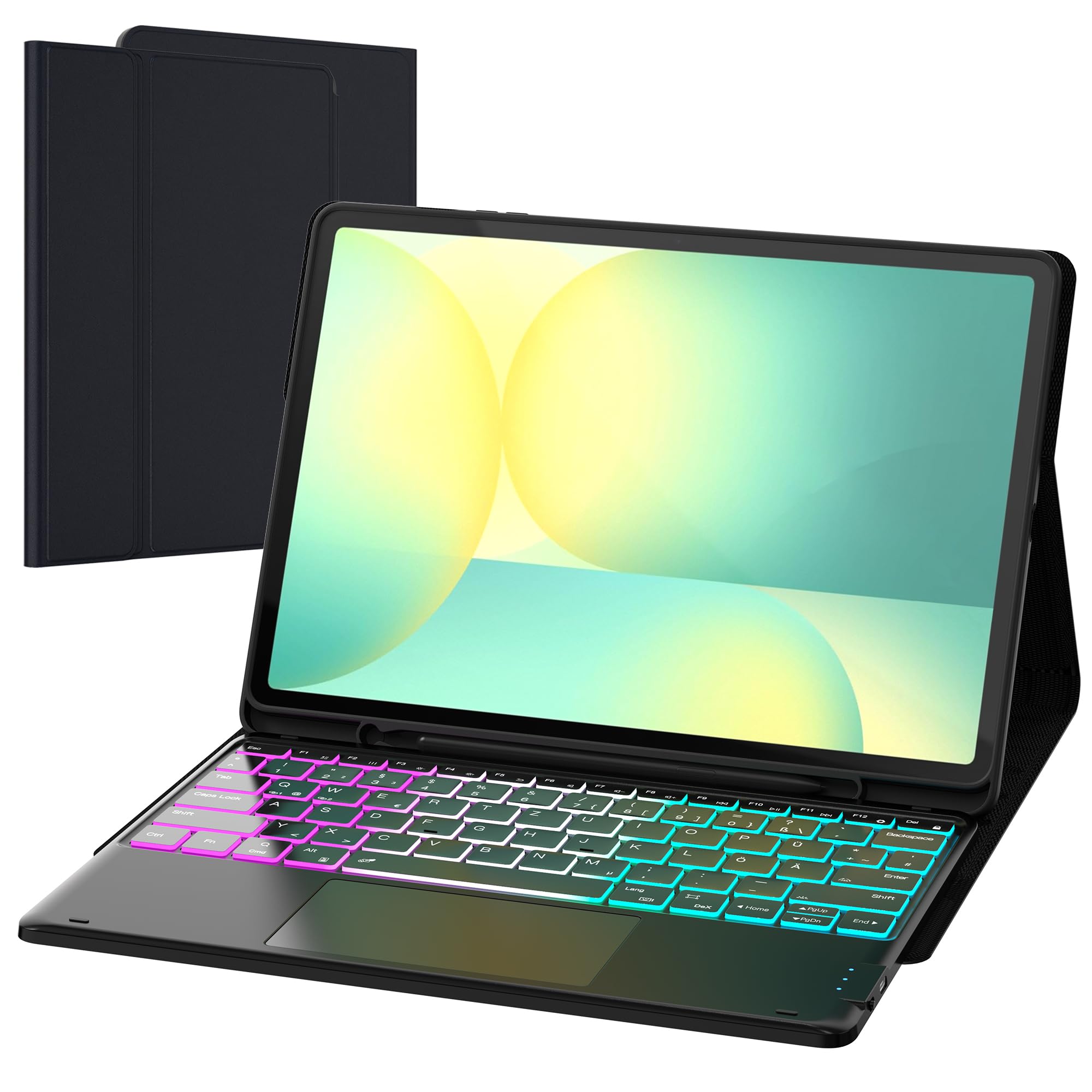 für Samsung Tablet S10 FE+ Plus Tastatur QWERTZ Deutsches : DEX-Modus mit einem Klick, 2 drahtlose Kanäle, Regenbogen-Beleuchtung Trackpad Tastatur Hülle mit S-PEN-Halter für Tab S10 FE+ 13.1" 2025