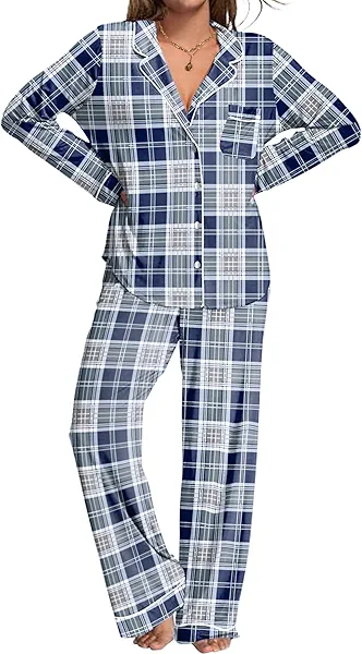 Ekouaer Womens Pajamas Set 2 Piece Button Down Pjs Soft Long Sleeve Top and Pants Sleepwear Set Lounge Sets
