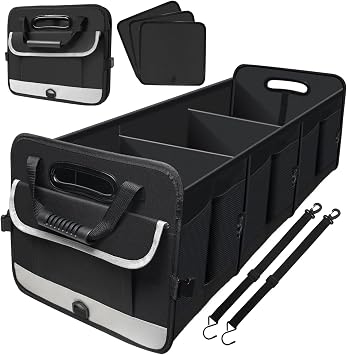 Snuopfy Car Trunk Organizer,Heavy Duty Collapsible 95L Capacity | Car Trunk Storage Organizer,Multi-Compartment , Adjustable Straps -for Travel, Camping, Shopping, SUV, Truck, Sedan