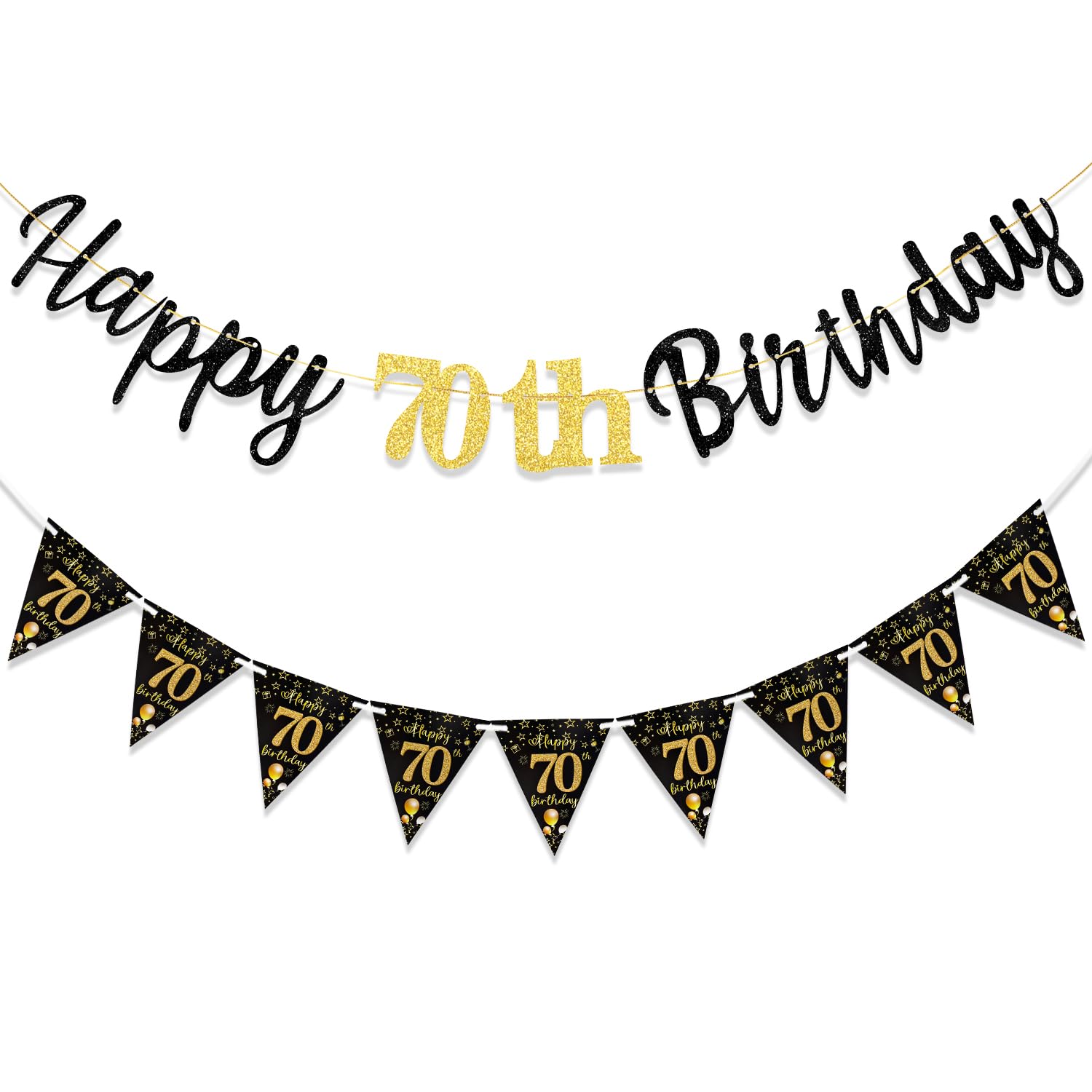 MAGLAUG 70th Birthday Decorations Banner Women Men, Black Gold Happy 70thBirthday Banners for Men Women (Birthday 70th)
