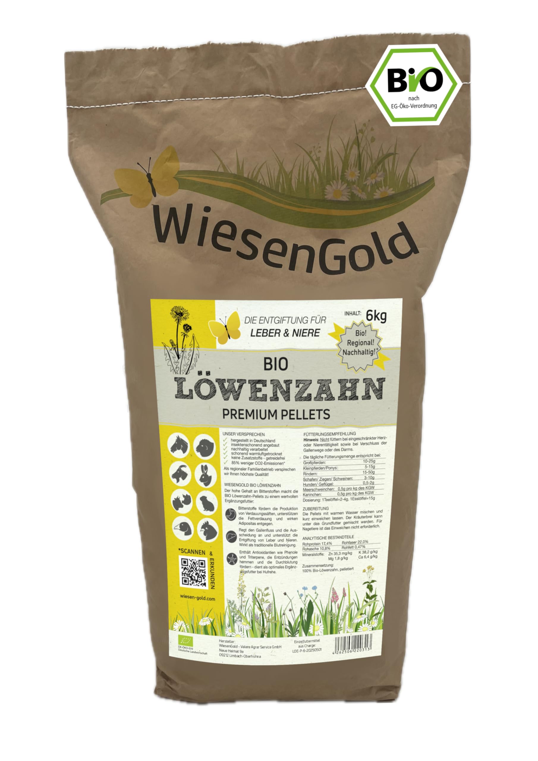 Löwenzahn Bio, Unterstützung bei Hufrehe, WiesenGold® Bio Löwenzahn Pellets (6kg) – natürliche Kräuter zur Unterstützung von Leber, Niere & Stoffwechsel bei Pferden und Tieren
