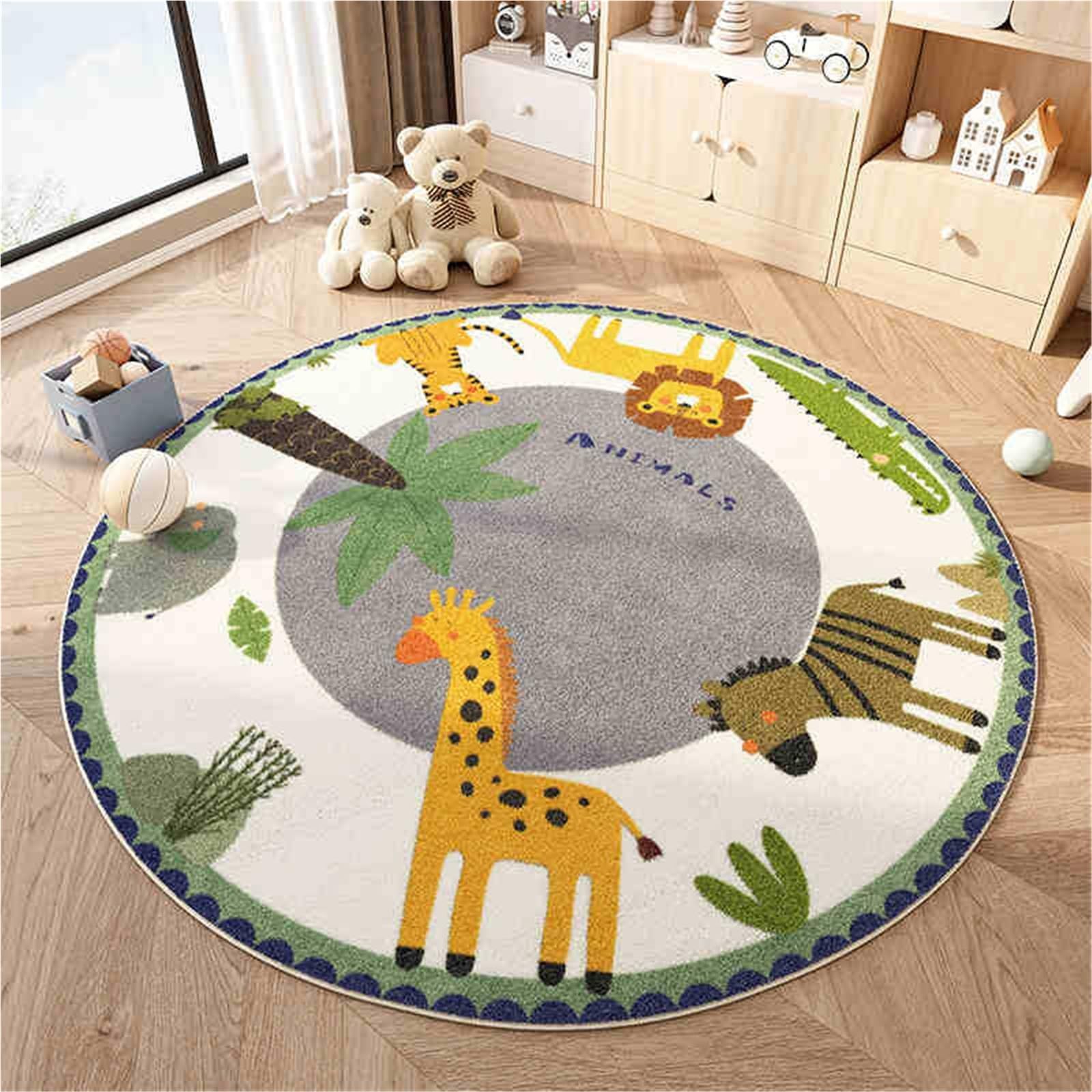Tapis rond enfant peluche antidérapant pour salle de jeux moderne