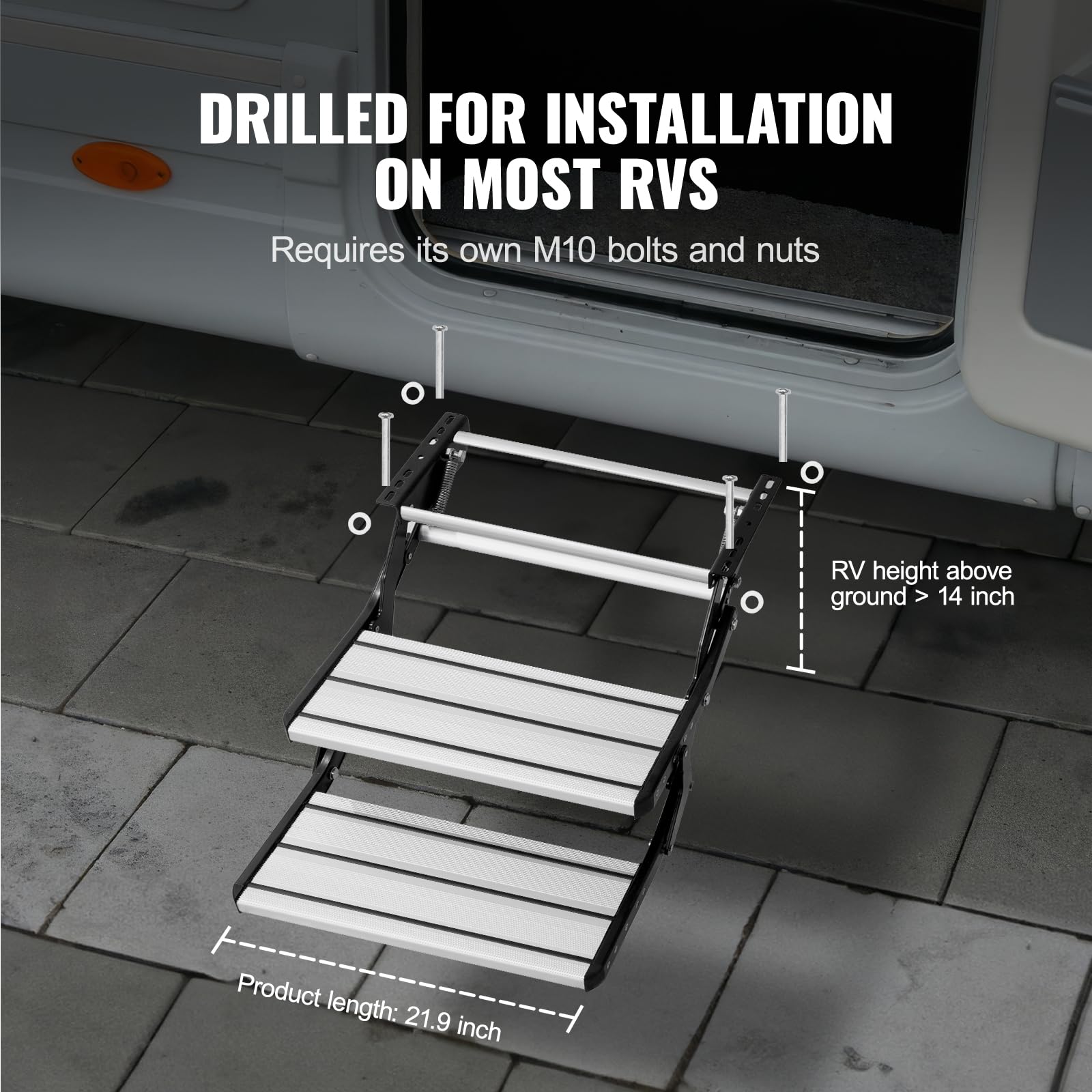 VEVOR Escalera para Vehículo Recreativo de 2 Escalones Carga de 199,58 kg Escaleras Retráctiles Manuales Antideslizantes de aleación de Aluminio, para Vehículos Recreativos, Remolques, Autocaravanas